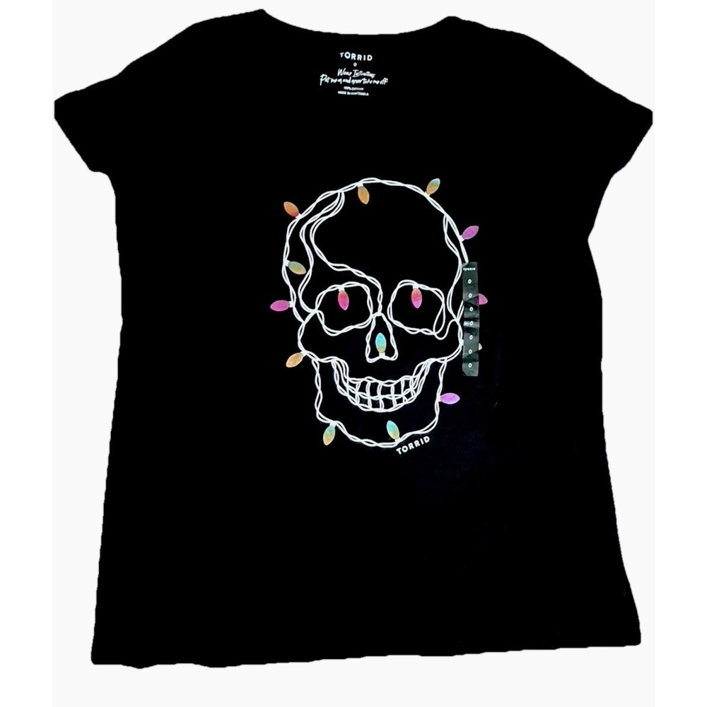 Torrid 0 Skull Christmas Lights Graphic T-Shirt Women's Size 12‎ Black NWT